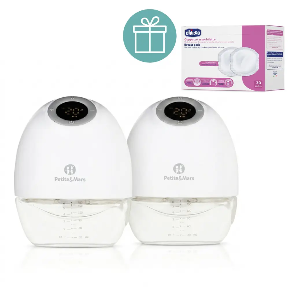 PETITE&MARS Odsávačka mlieka elektrická handsfree Gaia Duo + CHICCO Vložky do podprsenky 30ks
