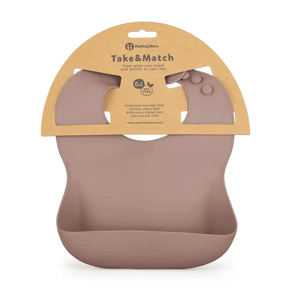 PETITE&MARS Podbradník silikónový Take&Match Velvet Latte 6m+