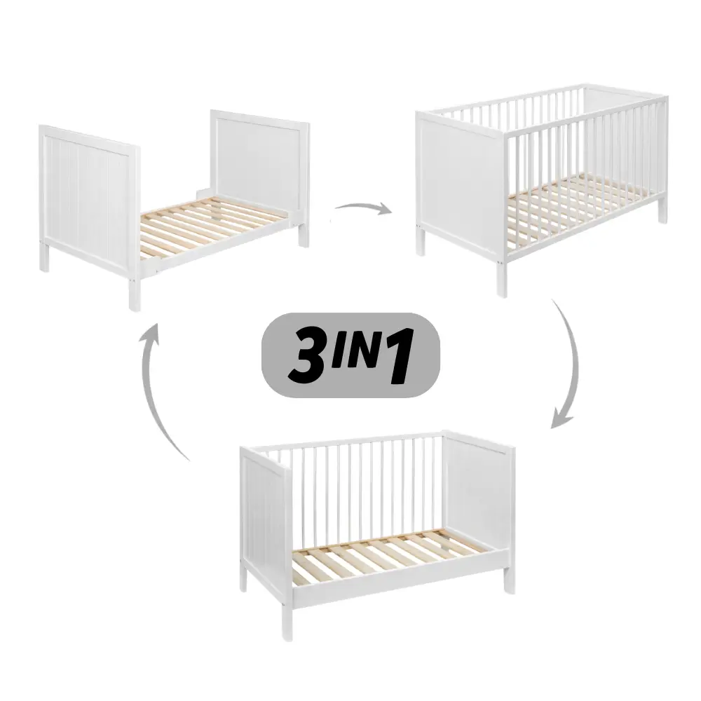 PETITE&MARS Postieľka drevená Mila 3 in 1 White Wood 120x60 cm