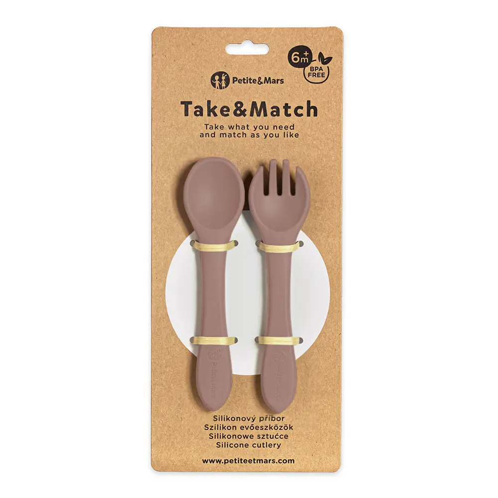 PETITE&MARS Príbor silikónový Take&Match Velvet Latte 6m+