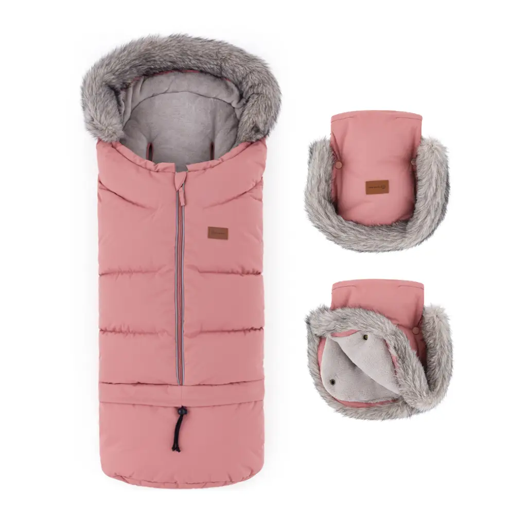 PETITE&MARS Set zimný fusak Arctic 4v1 + rukavice na kočík Furry Old Rose