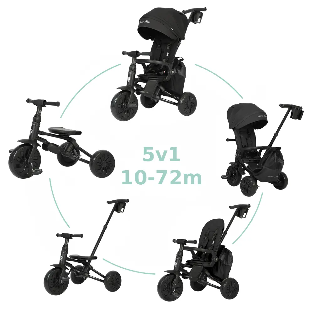QPLAY Trojkolka Nova Max 5v1 Black, 10-72 mesiacov