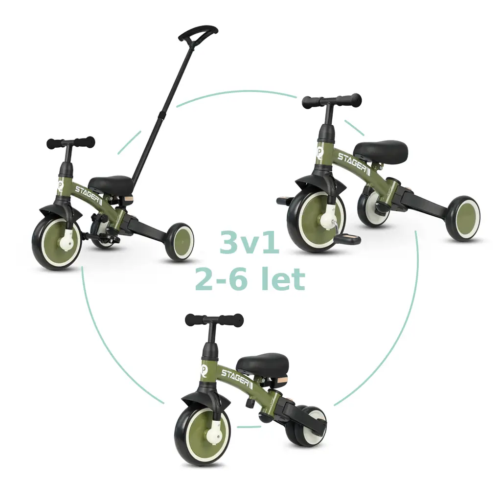 QPLAY Trojkolka Stager 3v1 Green, 2-6 rokov