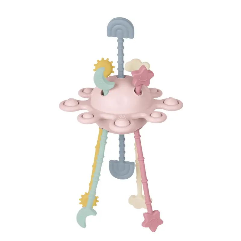 Saro Baby Silikónová sensorická hračka Toy Planet Dusty Pink