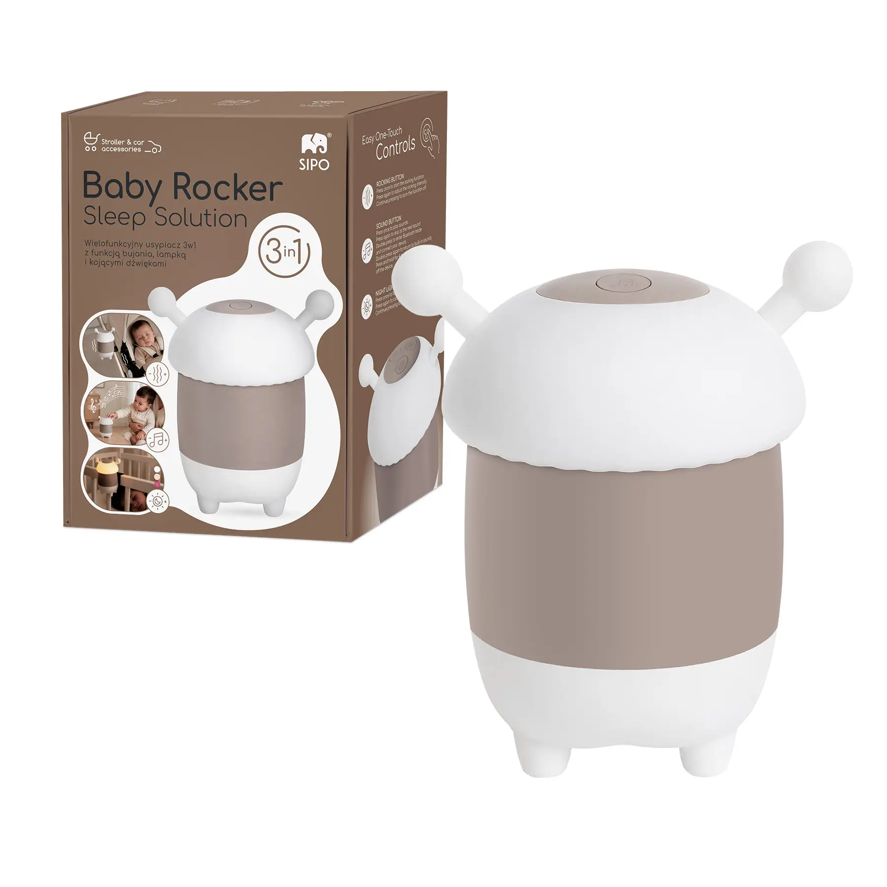 Sipo Hojdačka na kočík BABY ROCKER 3v1 s nočným svetielkom a zvukmi, VČIELKA