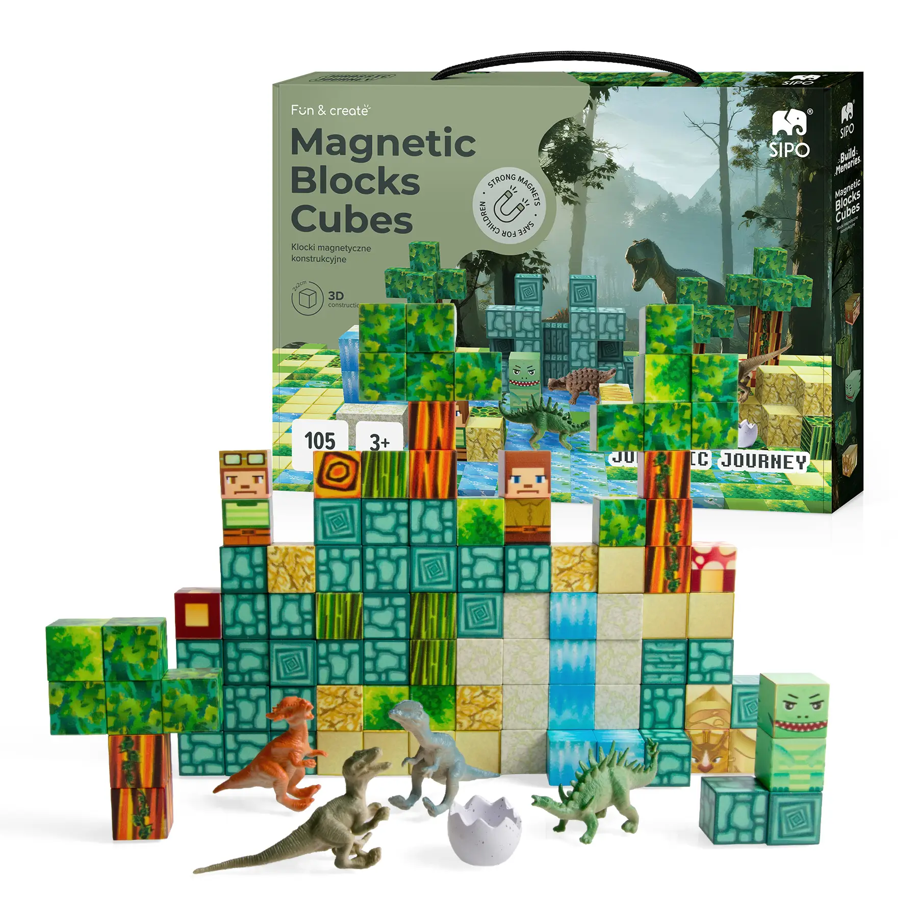 Sipo Magnetická stavebnica CUBES – 105 dielov, JURSKÁ EXPEDÍCIA