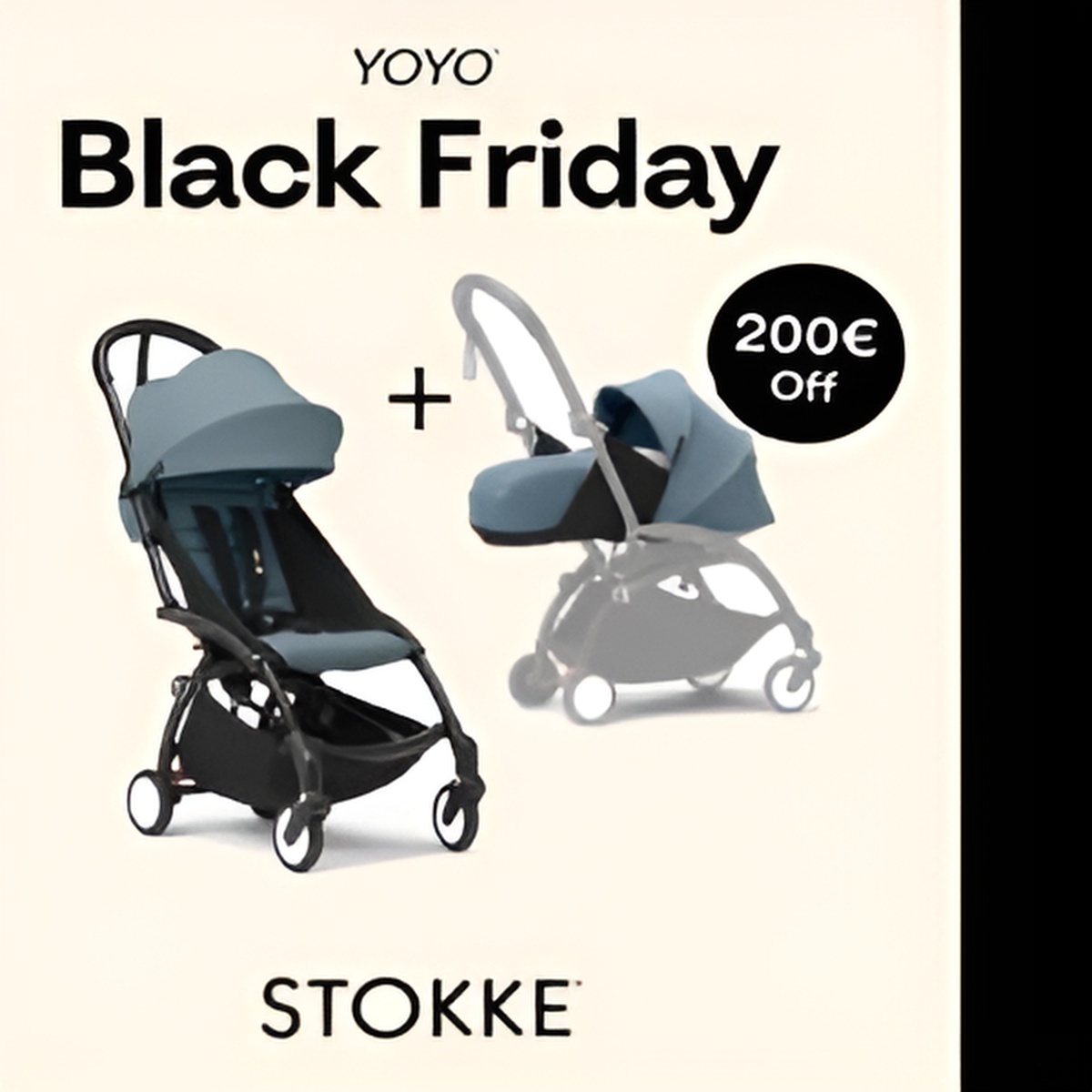 STOKKE® YOYO³ športový kočík 6+ Black/Aqua + Newborn Pack ZDARMA