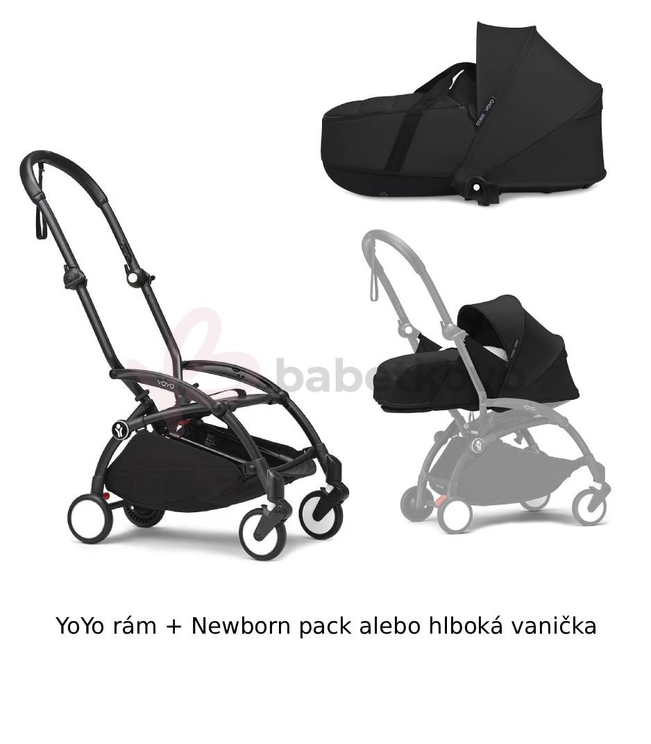 STOKKE® YOYO³ Rám Black + Newborn pack alebo vanička 0+ Black