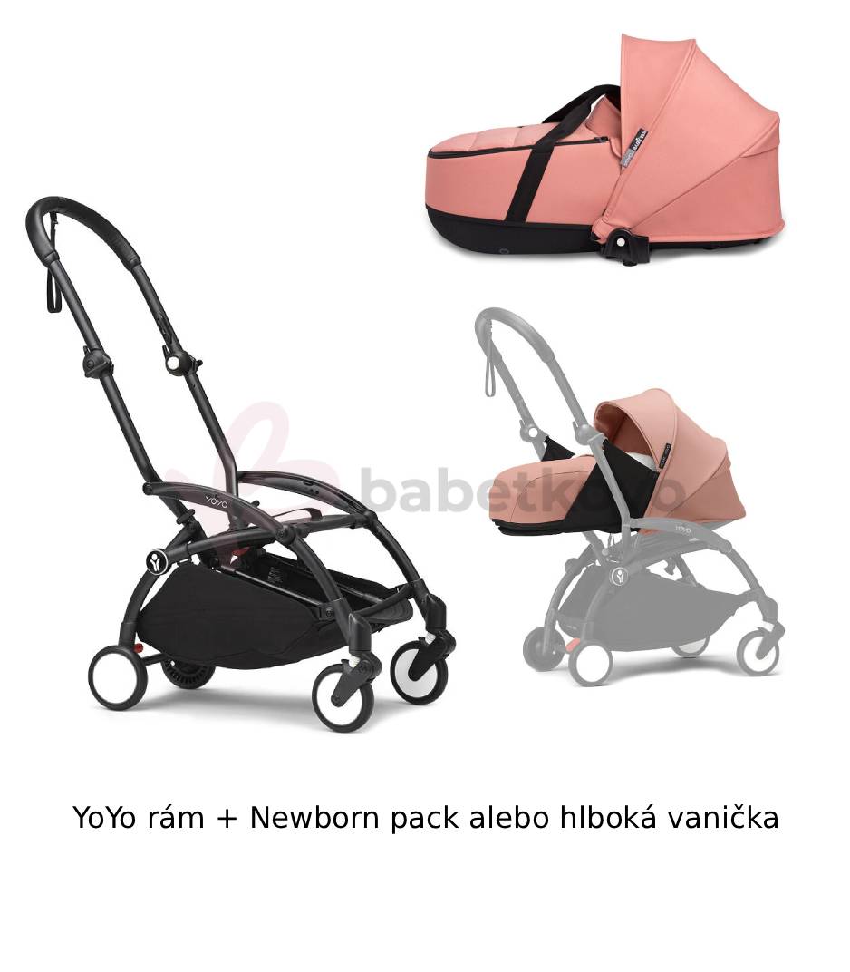 STOKKE® YOYO³ Rám Black + Newborn pack alebo vanička 0+ Ginger