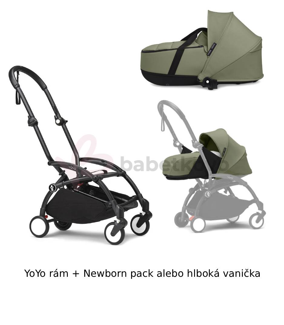 STOKKE® YOYO³ Rám Black + Newborn pack alebo vanička 0+ Olive