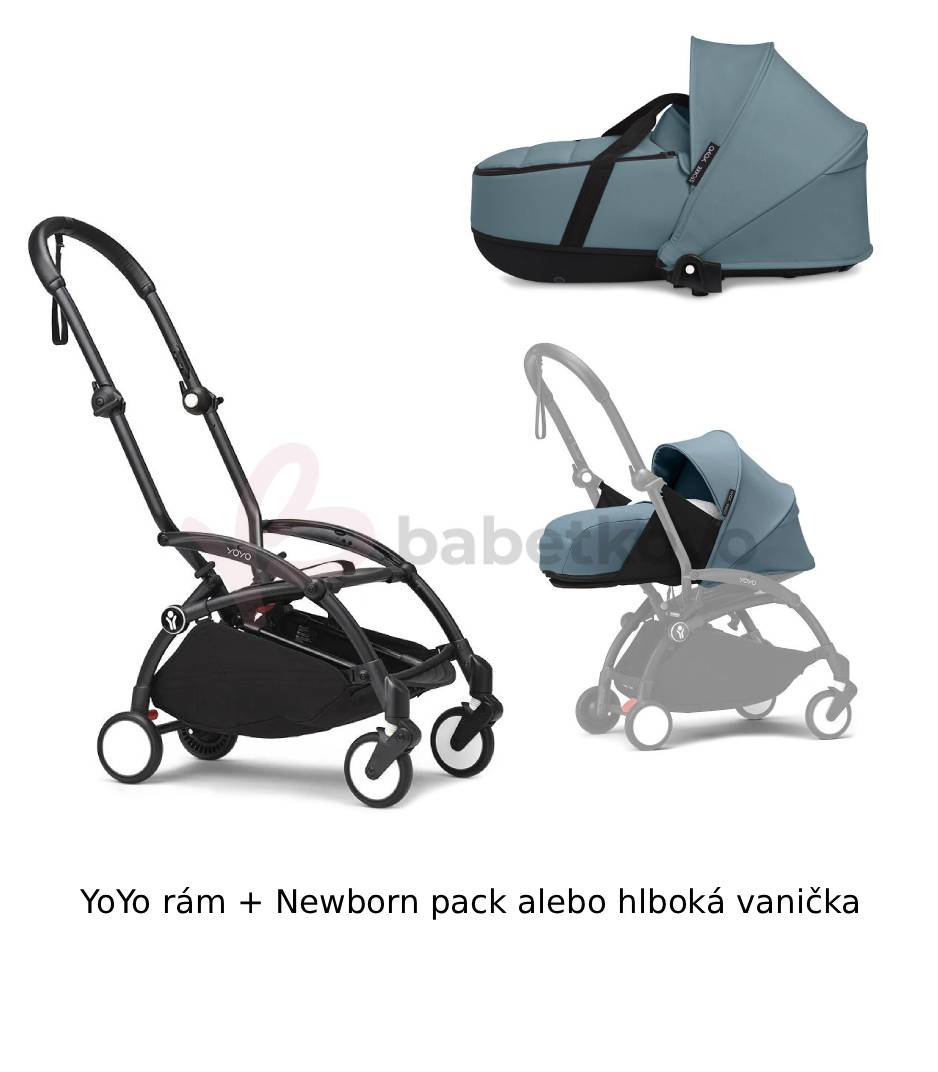 STOKKE® YOYO³ Rám Black + Newborn pack alebo vanička 0+ Aqua