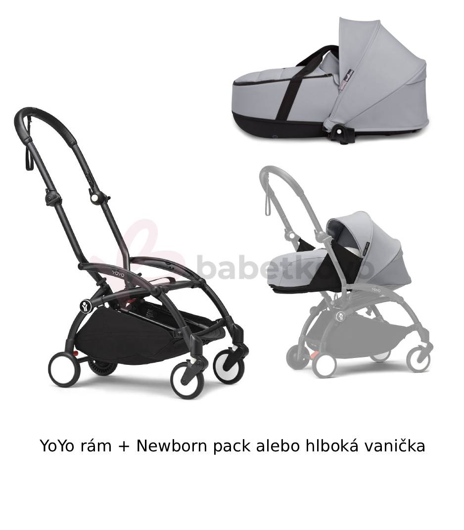 STOKKE® YOYO³ Rám Black + Newborn pack alebo vanička 0+ Stone