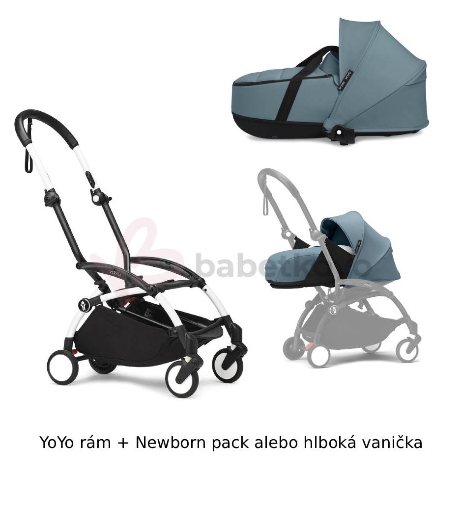 STOKKE® YOYO³ Rám White + Newborn pack alebo vanička 0+ Aqua