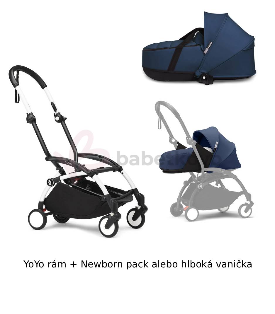 STOKKE® YOYO³ Rám White + Newborn pack alebo vanička 0+ Navy Blue