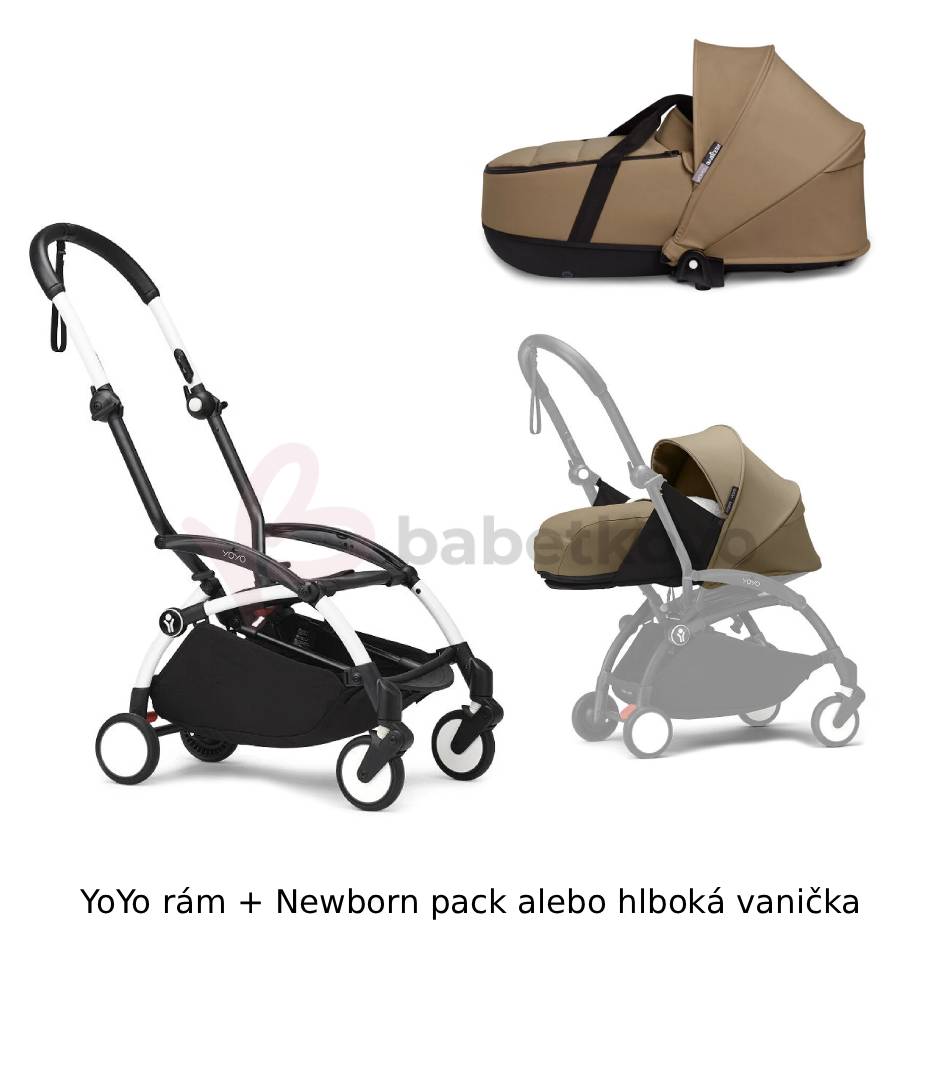 STOKKE® YOYO³ Rám White + Newborn pack alebo vanička 0+ Toffee