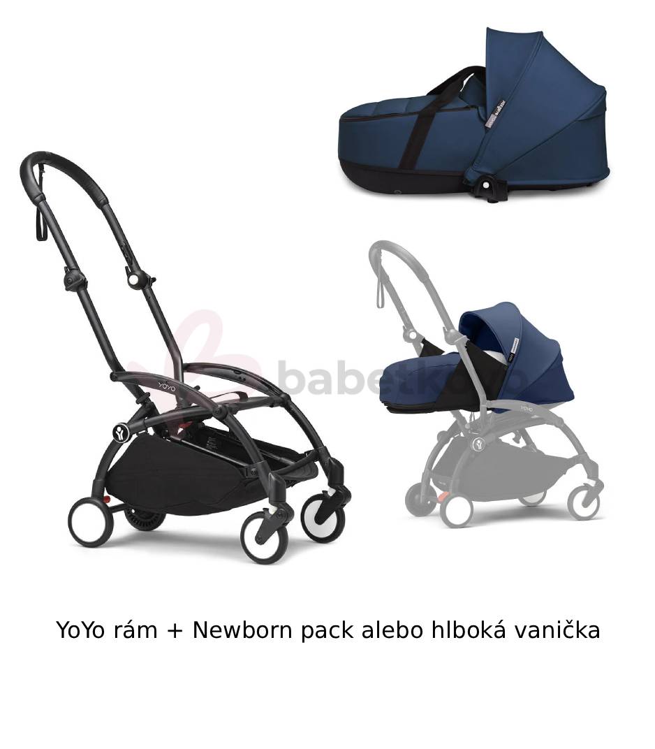 STOKKE® YOYO³ Rám Black + Newborn pack alebo vanička 0+ Navy Blue