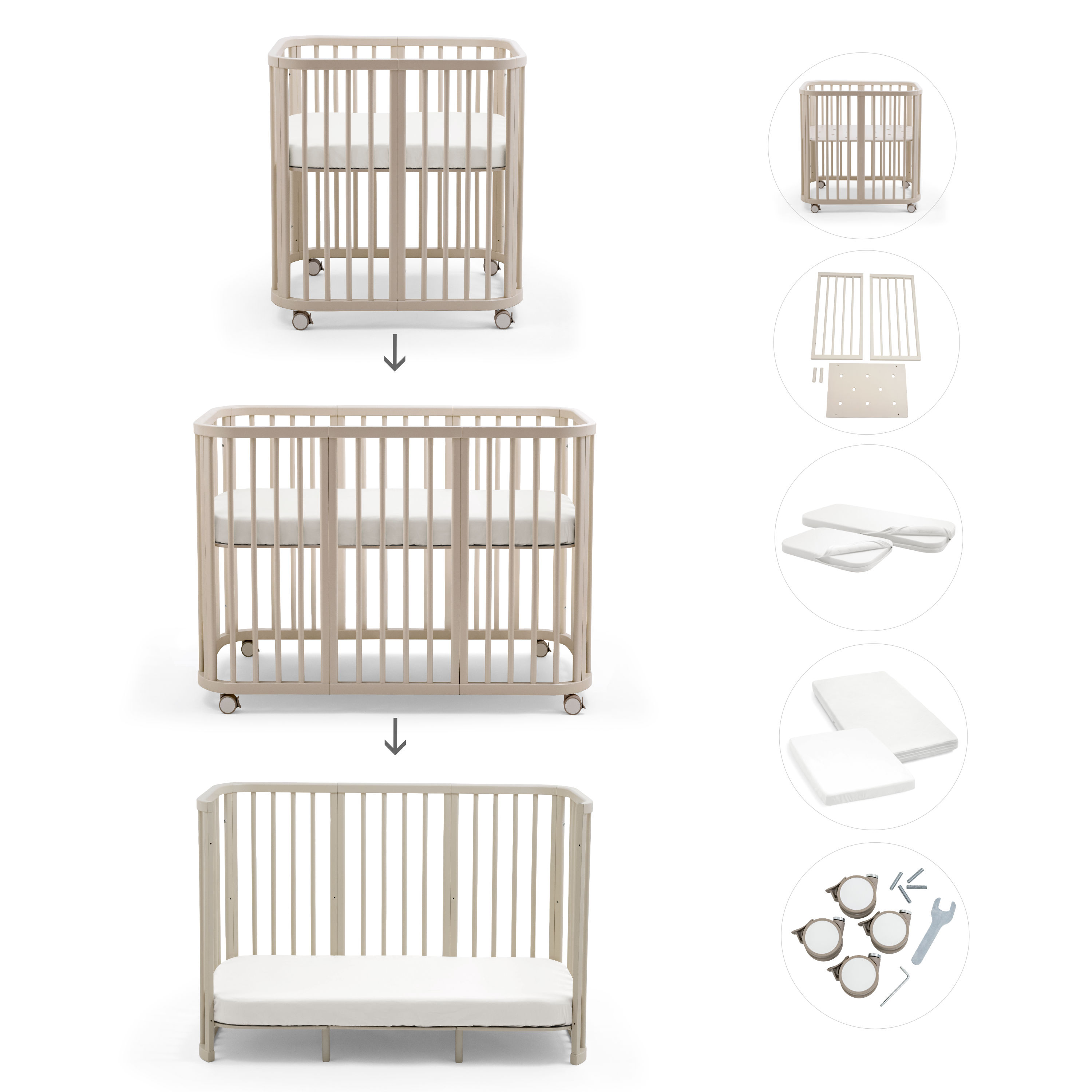 Stokke NIGHTI rastúca postieľka BUNDLE 5v1 Vanilla White