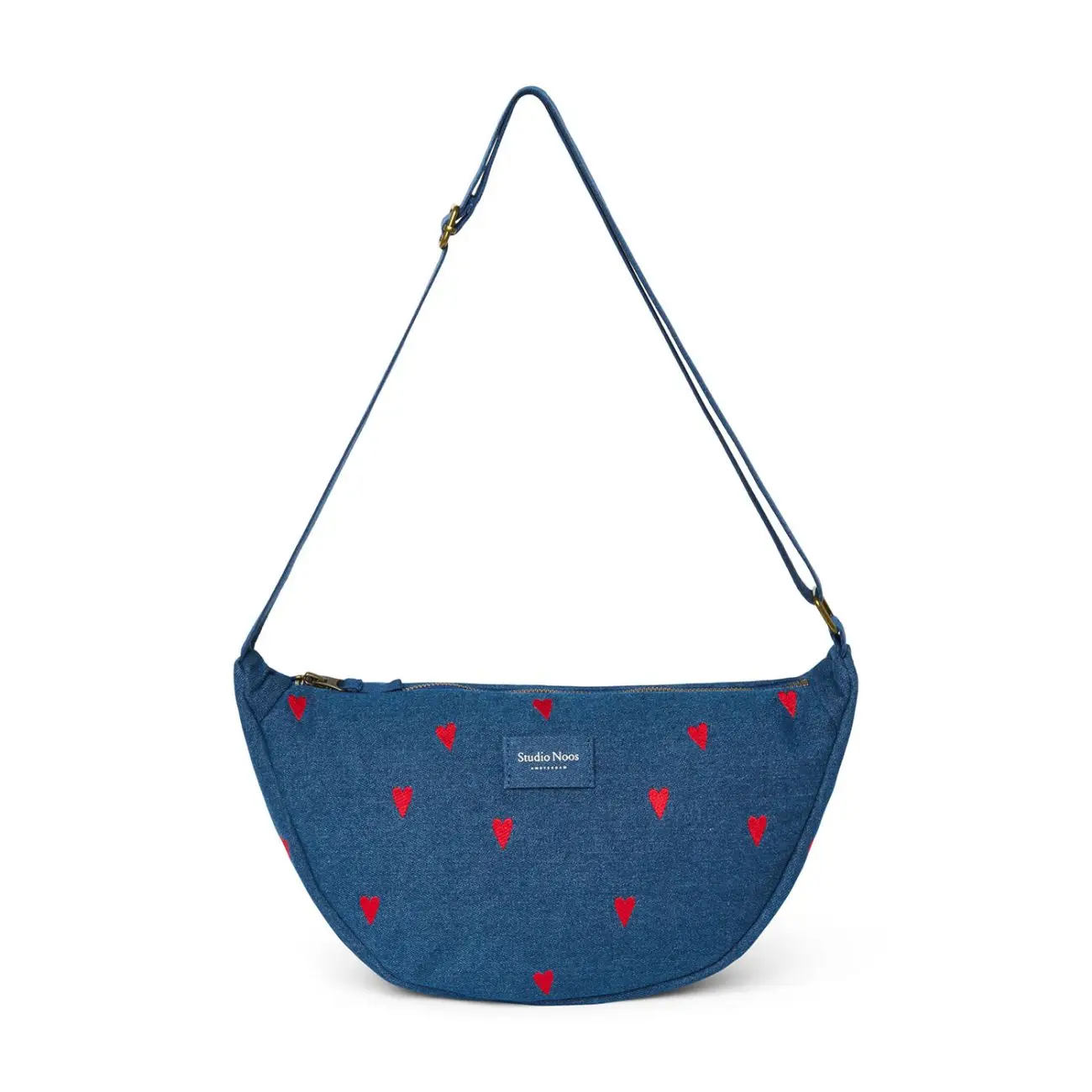 STUDIO NOOS - Denim Adult FANNY kabelka Dark Blue Red Hearts