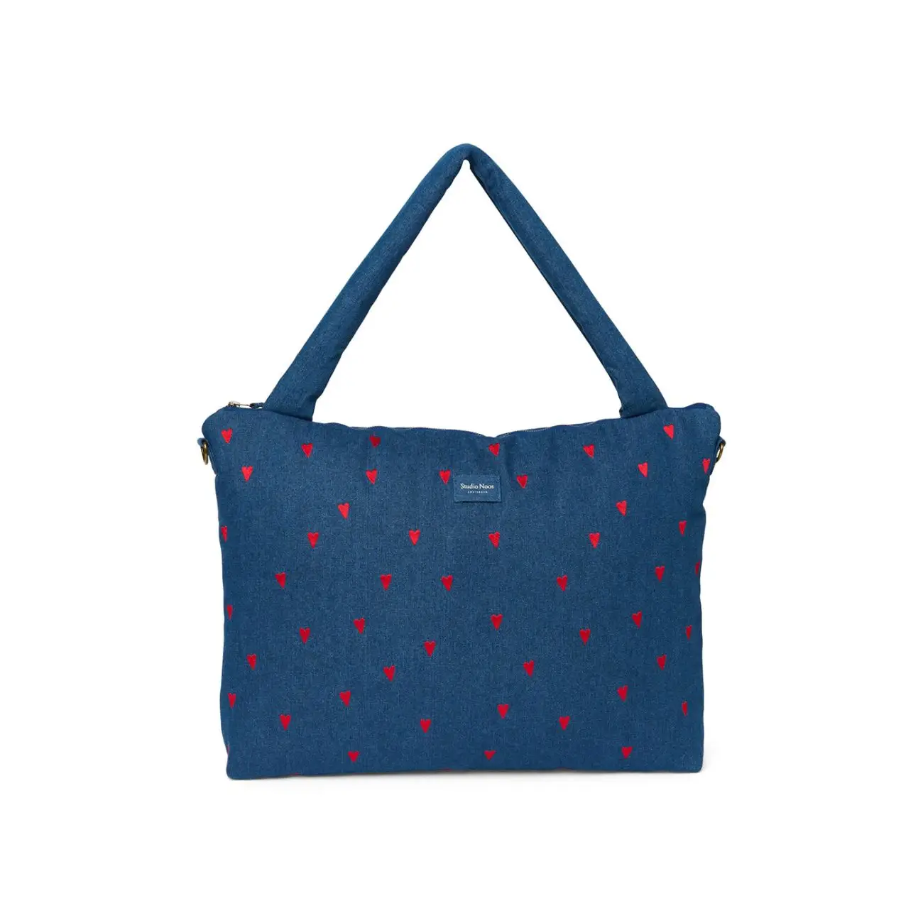 STUDIO NOOS - Denim DIAPER BAG - prebaľovacia taška Dark Blue Red Hearts