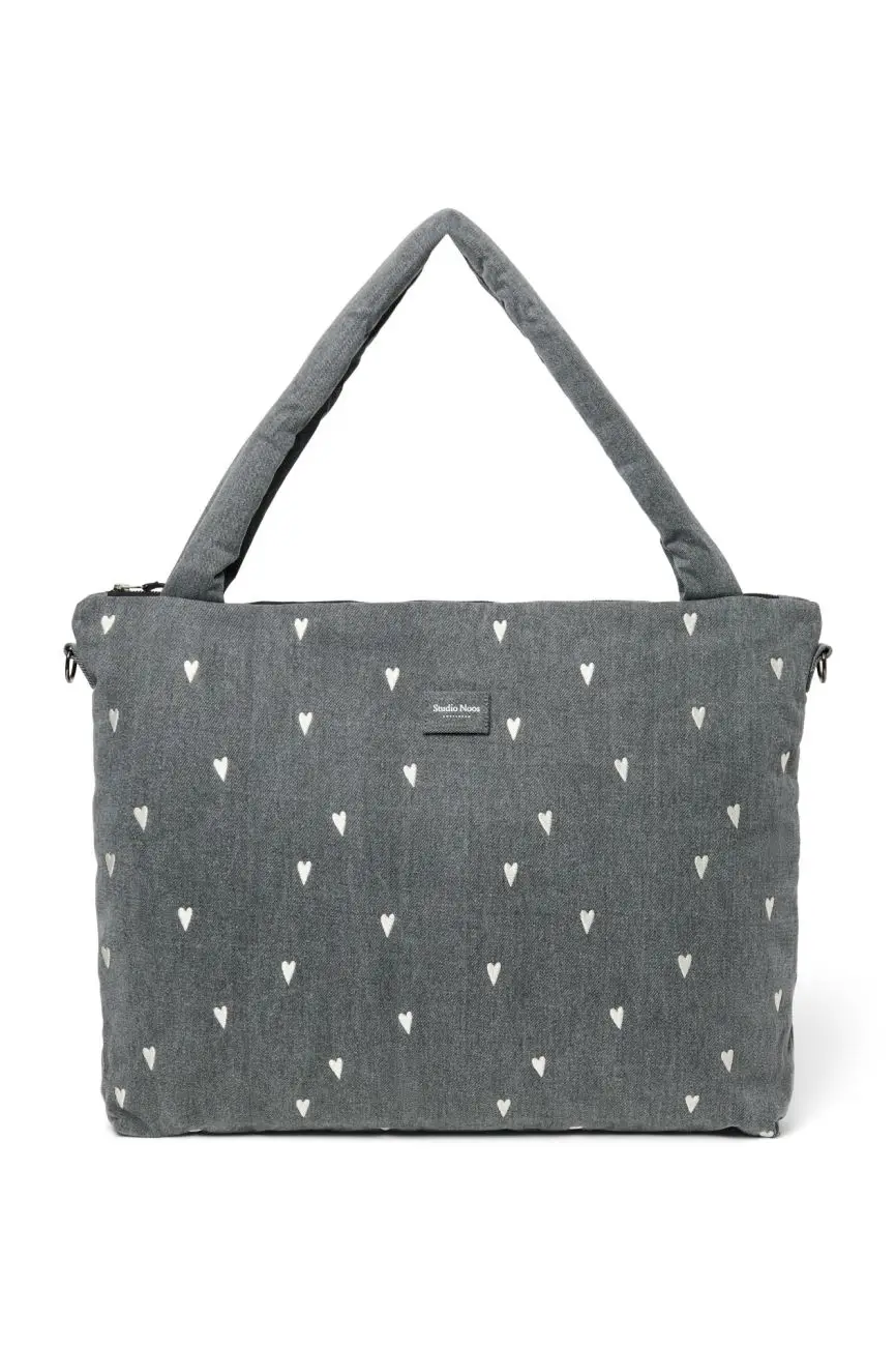 STUDIO NOOS - Denim DIAPER BAG - prebalovacia taška Grey Hearts