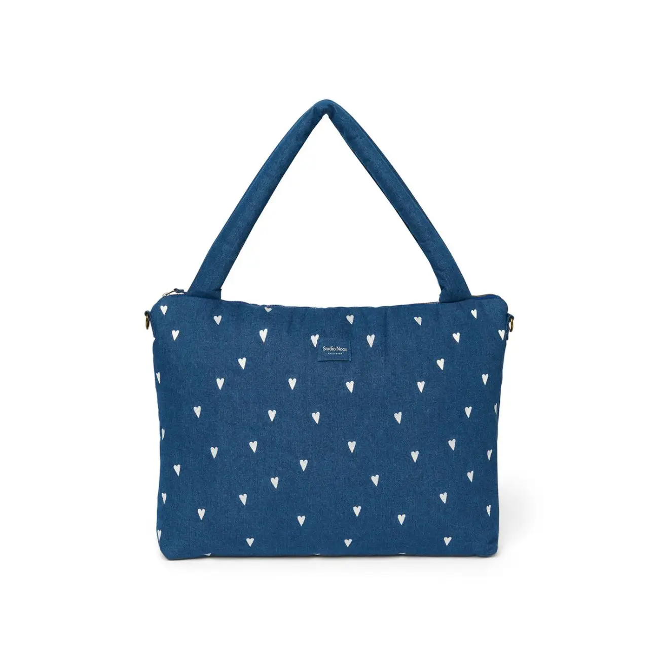 STUDIO NOOS - Denim DIAPER BAG - prebaľovacia taška Hearts Dark Blue White Hearts