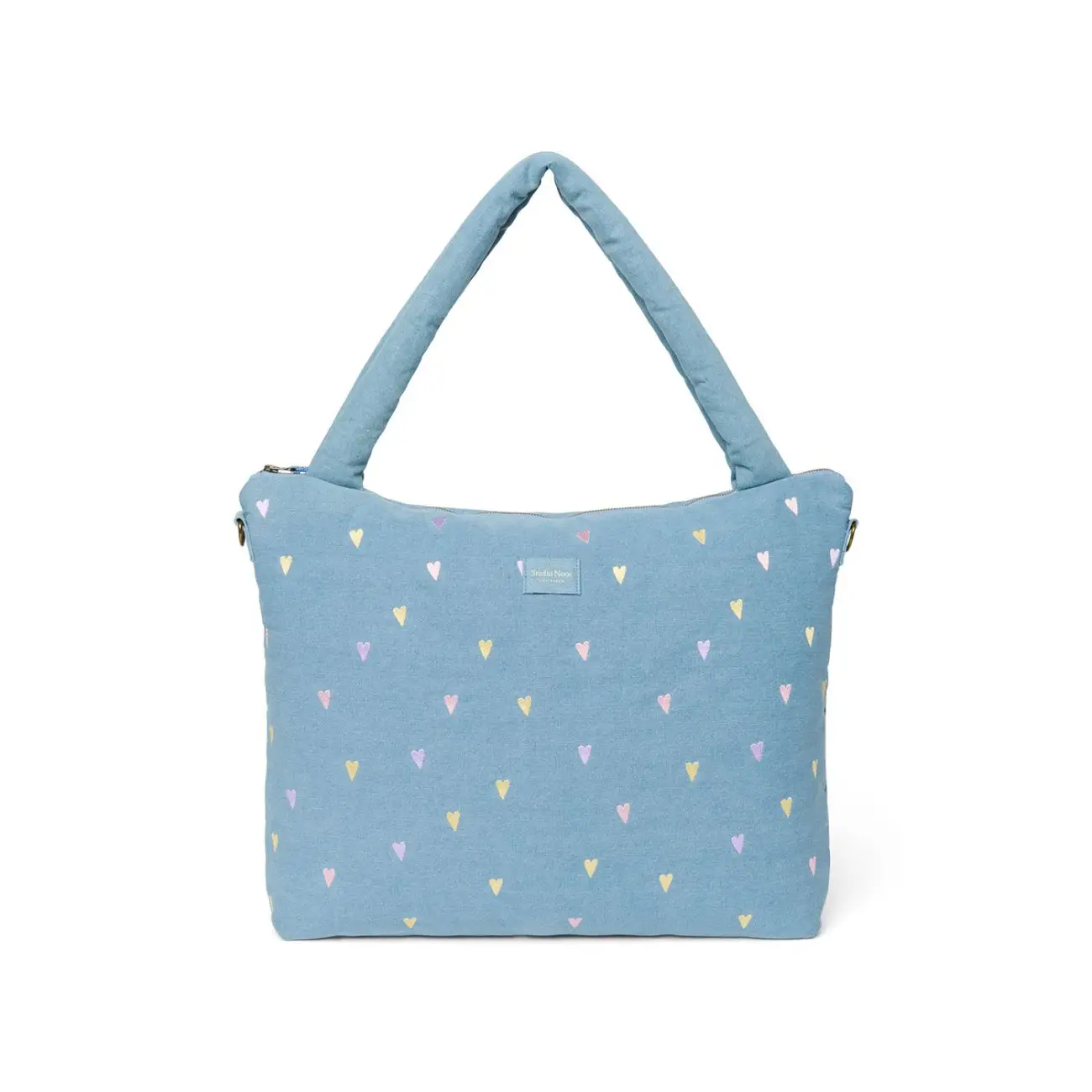 STUDIO NOOS - Denim DIAPER BAG - prebaľovacia taška Hearts Light Blue Hearts