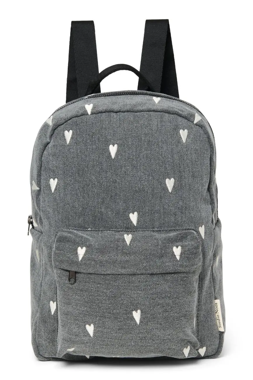 STUDIO NOOS - Denim Midi BACKPACK - batôžtek s predným vreckom Grey Hearts
