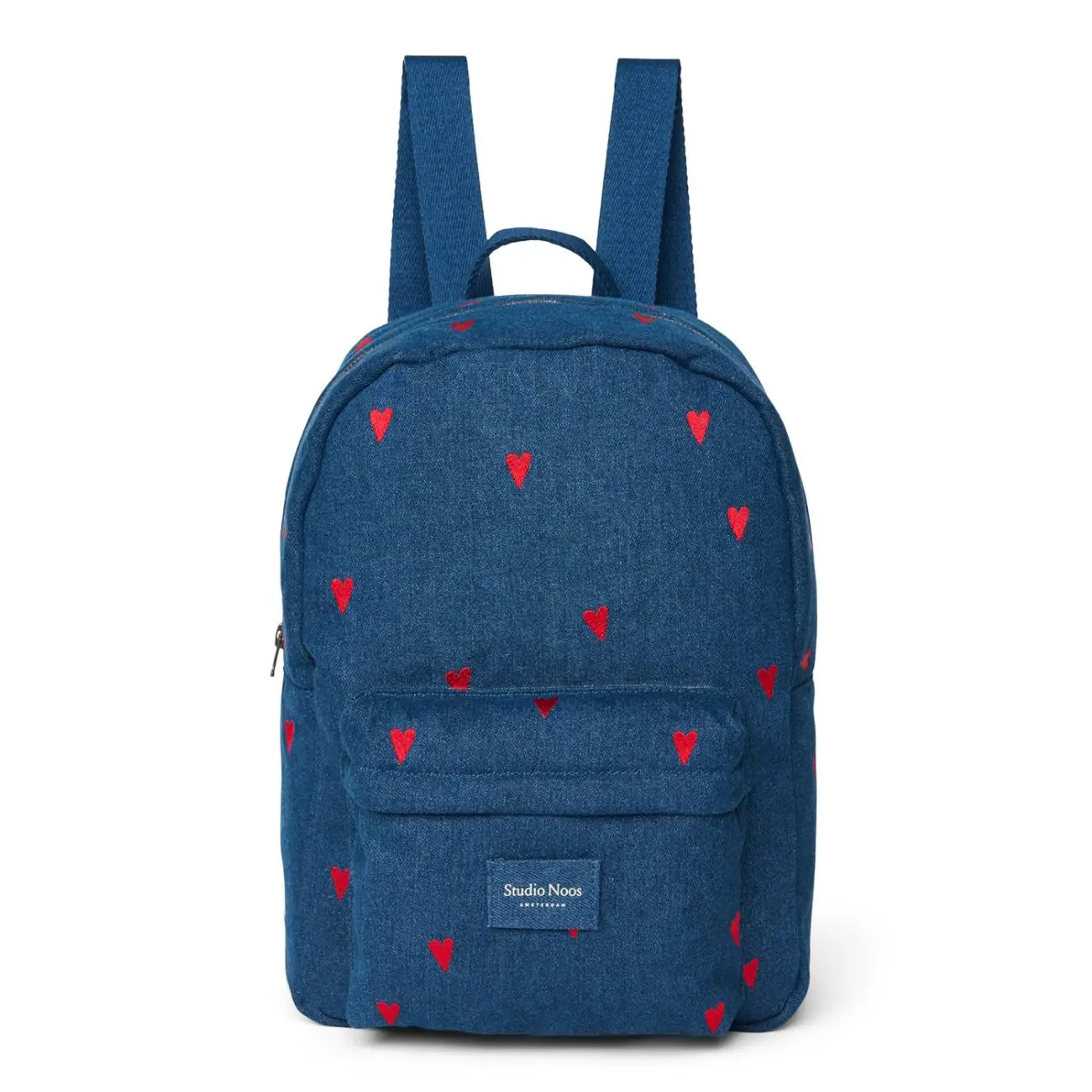 STUDIO NOOS - Denim Midi BACKPACK - batôžtek Dark Blue Red Hearts