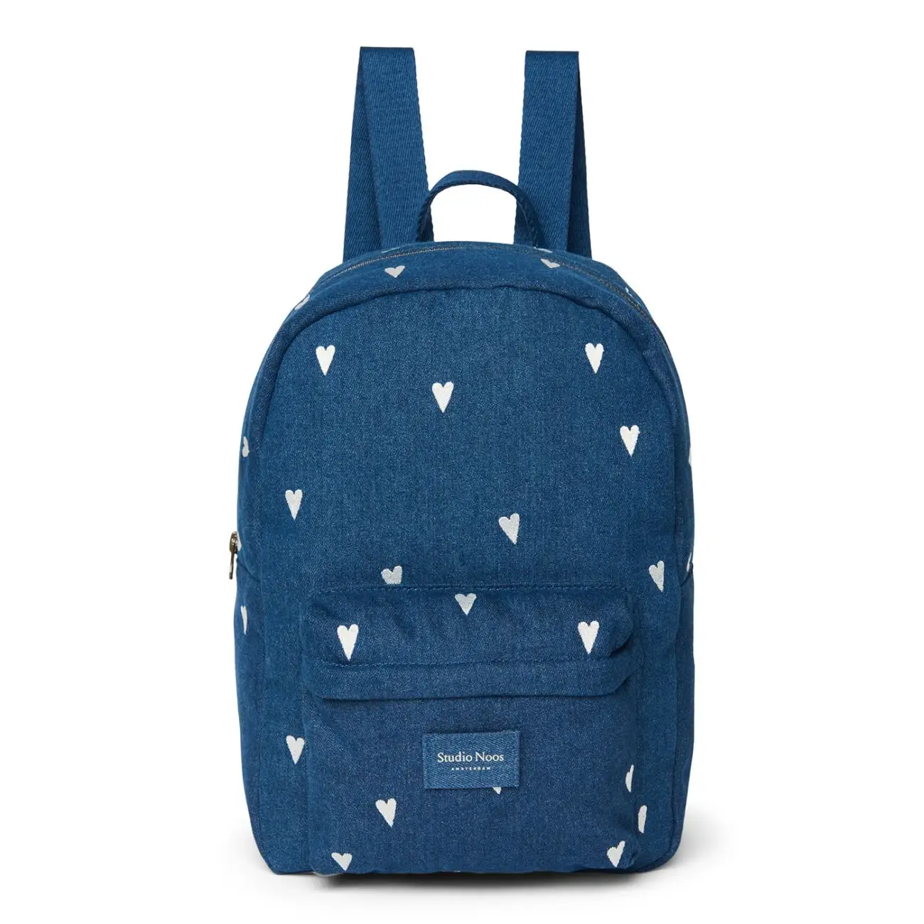 STUDIO NOOS - Denim Midi BACKPACK - batôžtek Hearts Dark Blue White Hearts