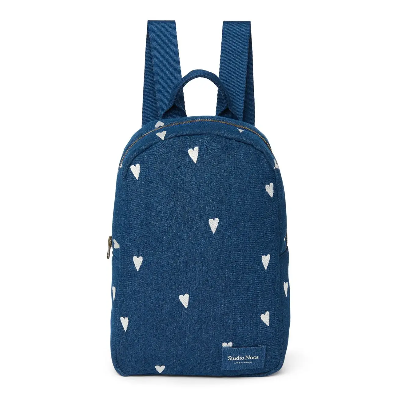 STUDIO NOOS - Denim Mini BACKPACK - batôžtek Dark Blue White Hearts