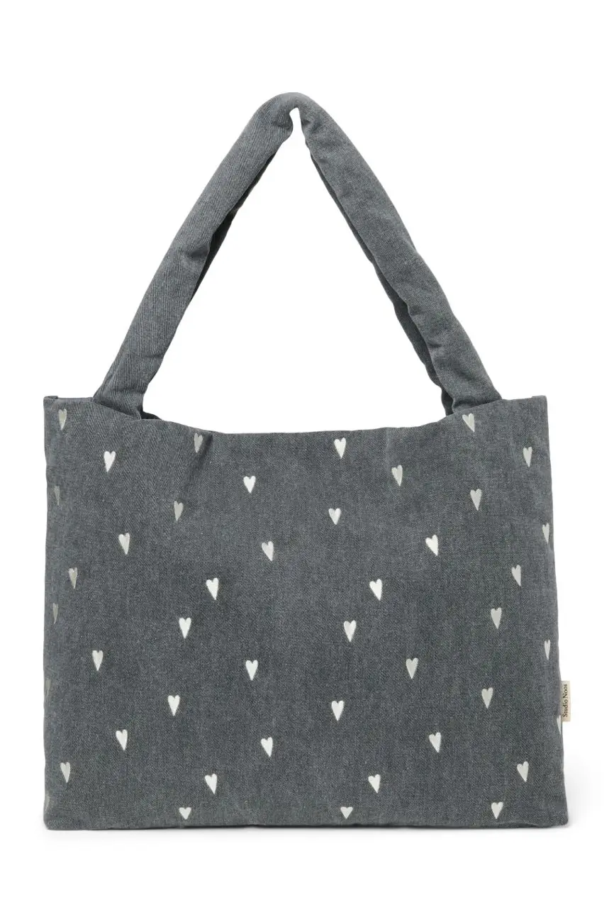 STUDIO NOOS - Denim MOM BAG Grey Hearts