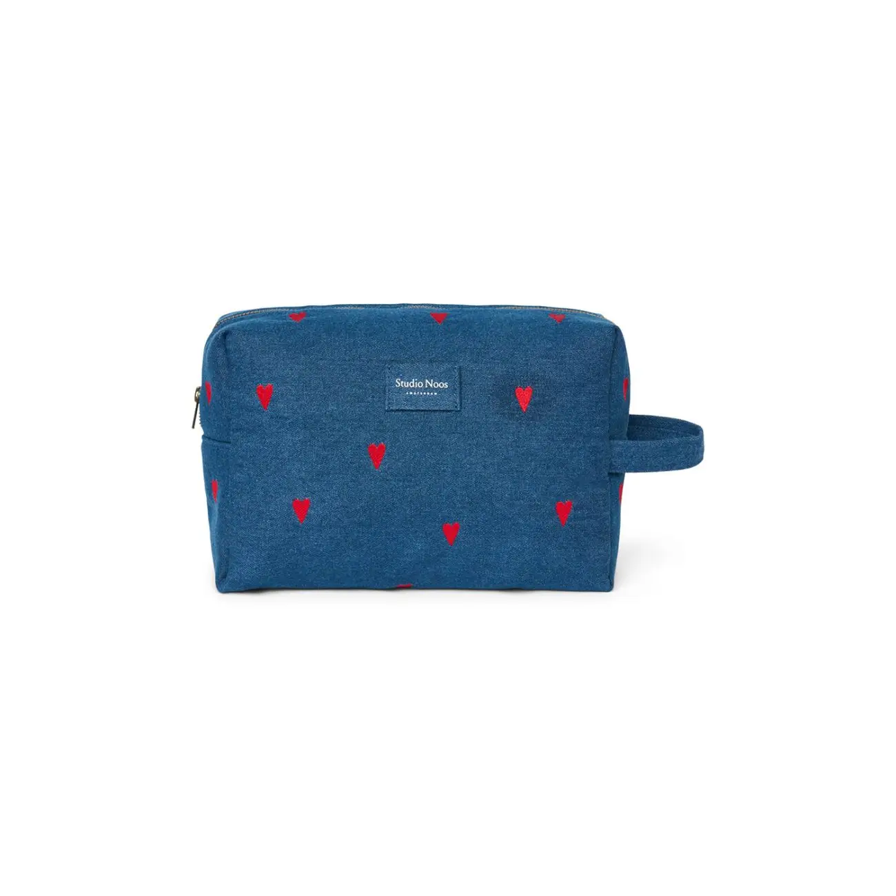 STUDIO NOOS - Denim Toiletry - toaletná taštička Blue Red Hearts