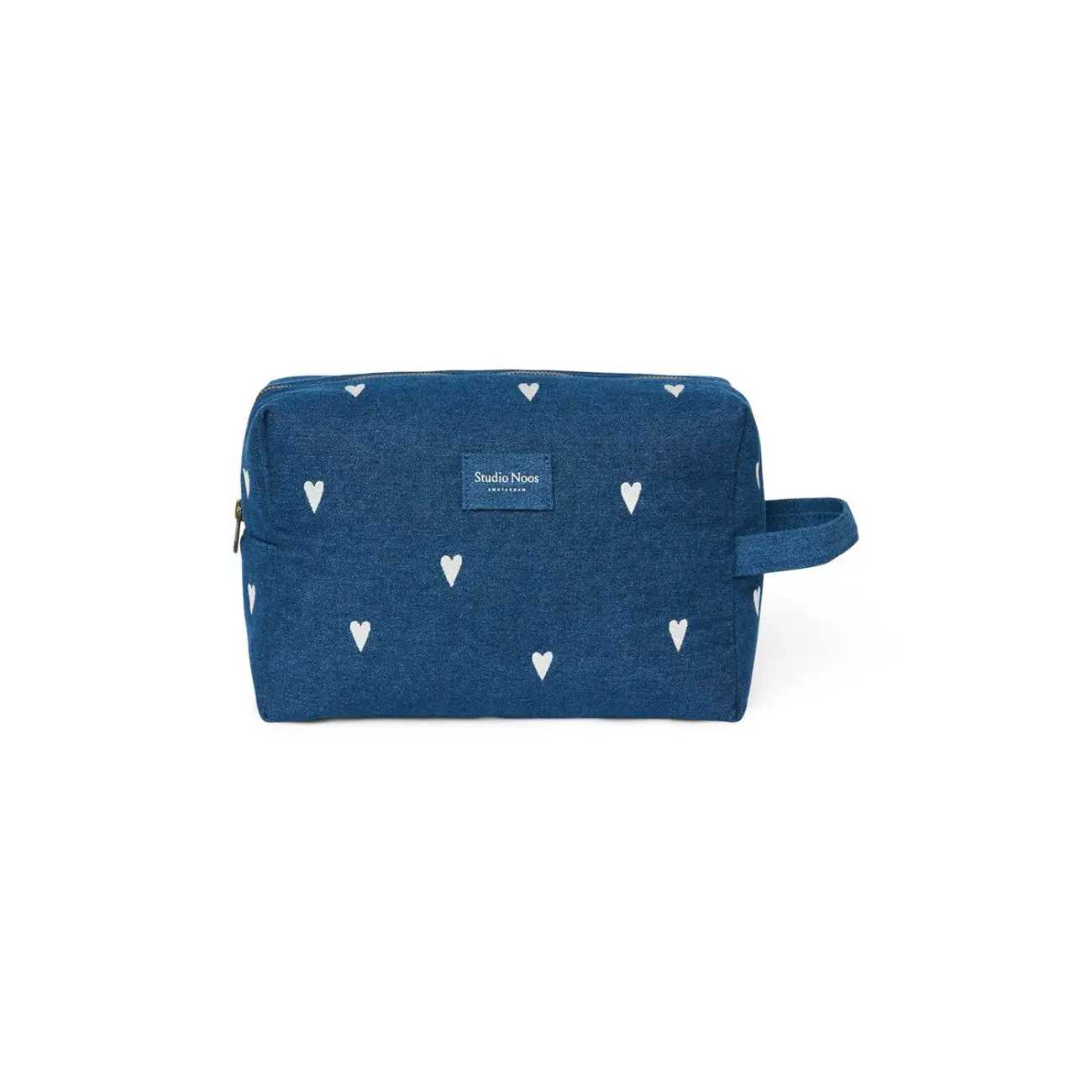 STUDIO NOOS - Denim Toiletry - toaletná taštička Hearts Dark Blue White Hearts