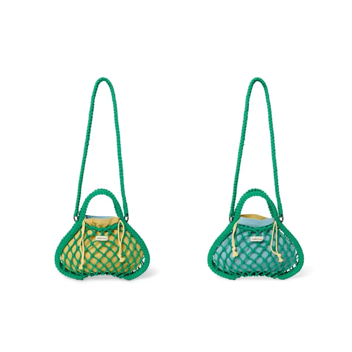 STUDIO NOOS - MACRAME MINI HAND BAG | síťka Green síťka &amp; vnitřní taška Blue Yellow
