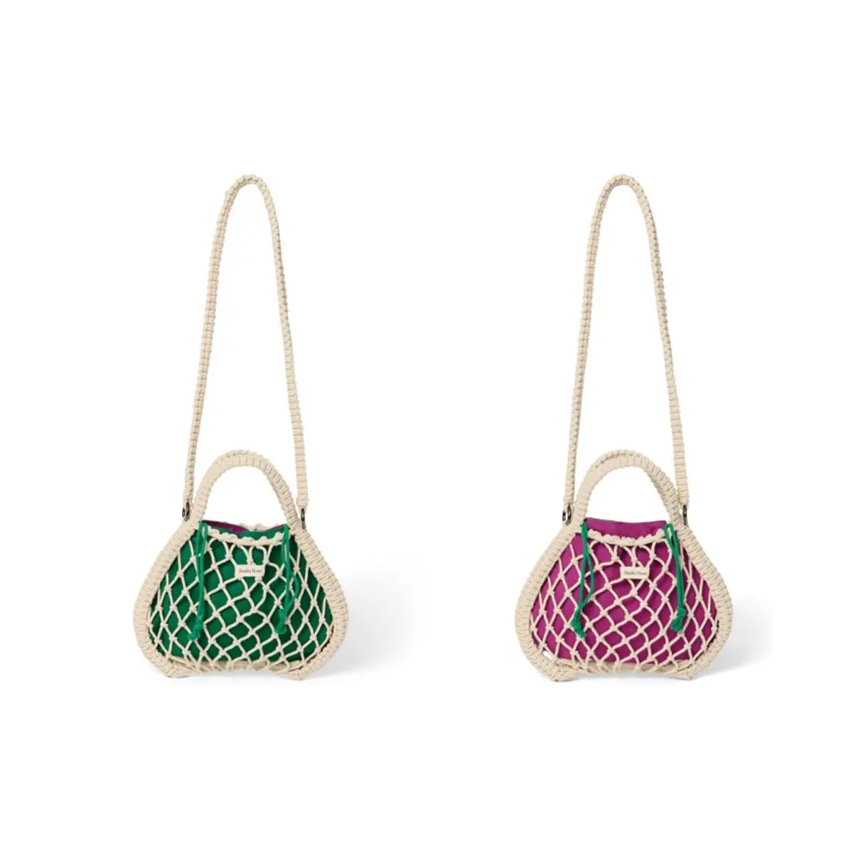 STUDIO NOOS - MACRAME MINI HAND BAG | síťka Natural &amp; vnitřní taška Purple Green