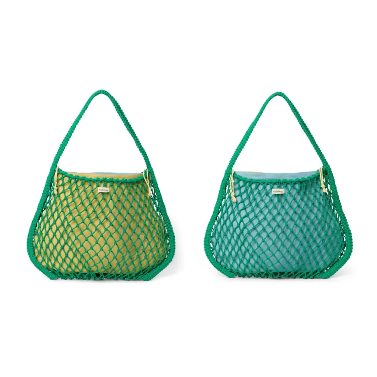 STUDIO NOOS - MACRAME MOM BAG | síťka Green síťka &amp; vnitřní taška Blue Yellow