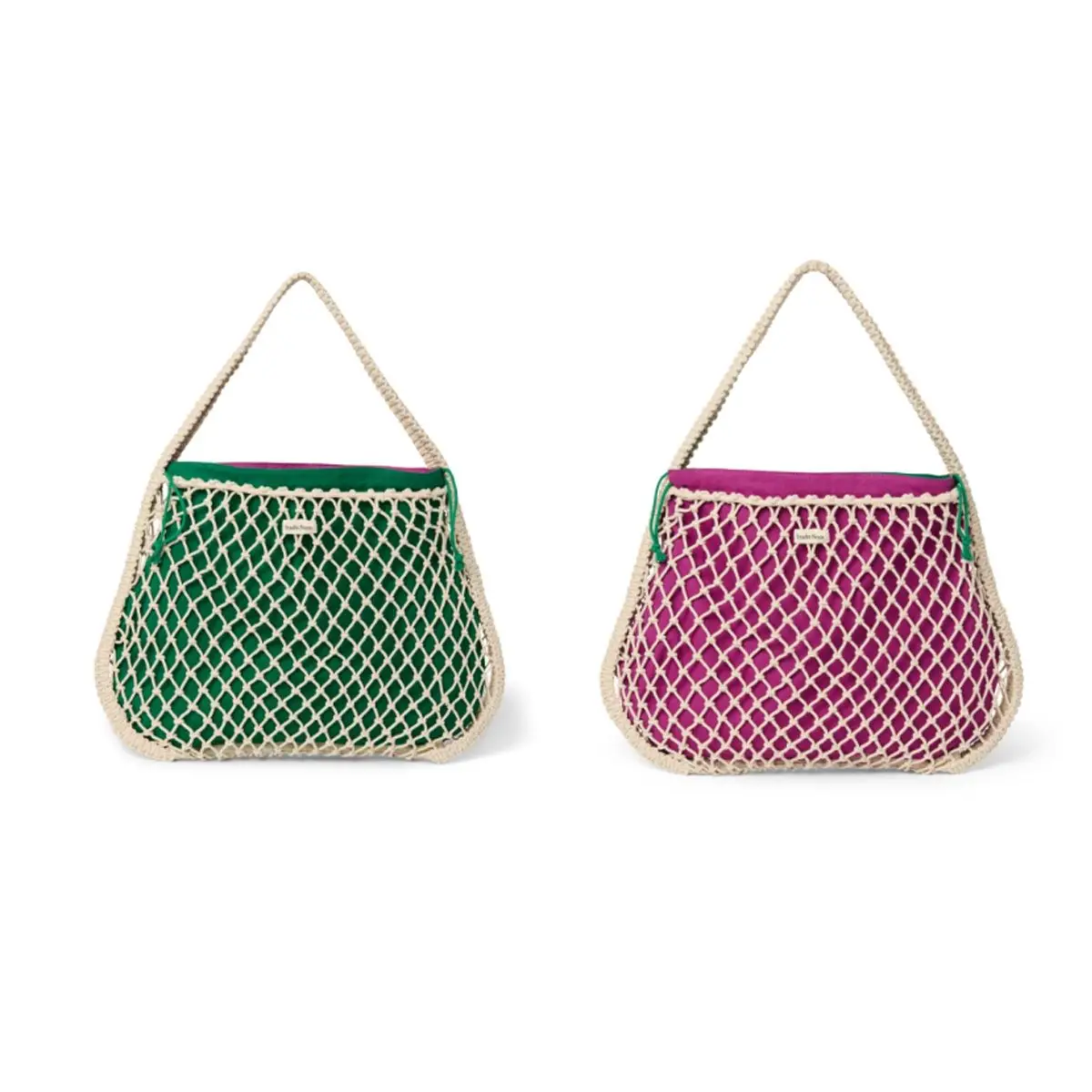 STUDIO NOOS - MACRAME MOM BAG | síťka Natural &amp; vnitřní taška Purple Green