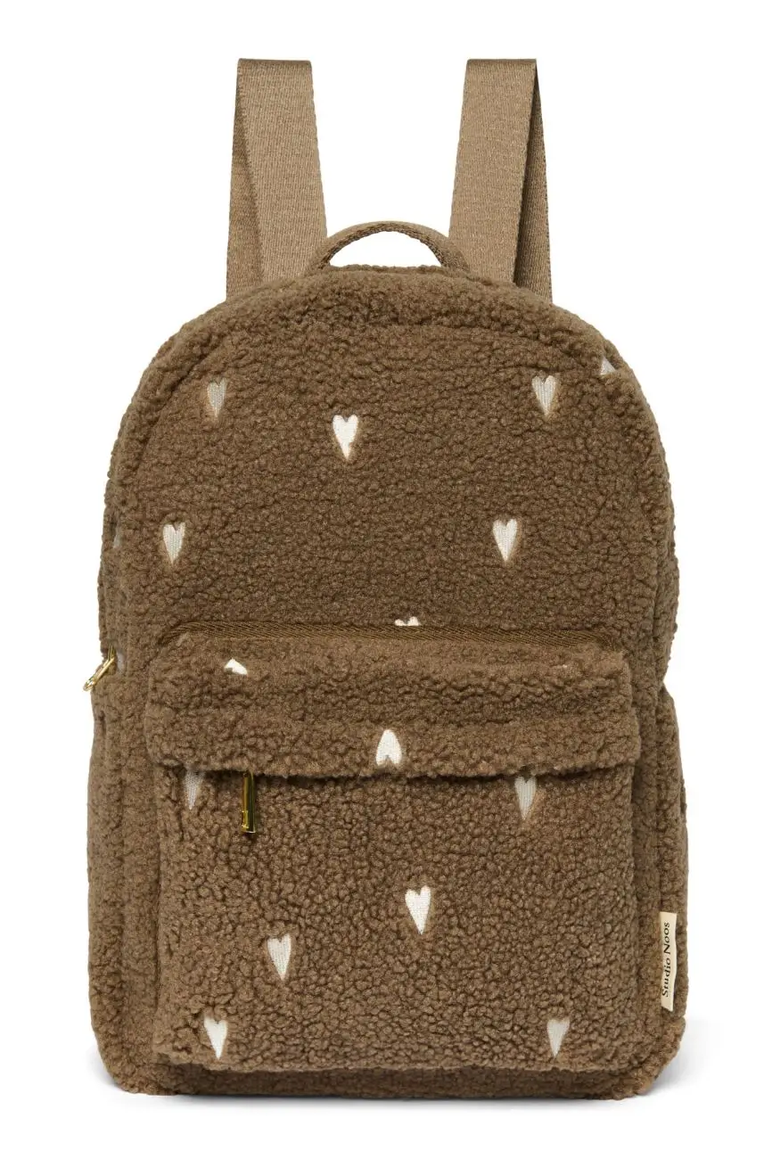 STUDIO NOOS - Teddy Midi BACKPACK - batôžtek s predným vreckom Brown Hearts