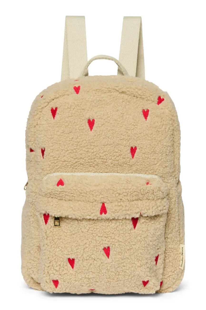 STUDIO NOOS - Teddy Midi BACKPACK - batôžtek s predným vreckom Ecru Hearts