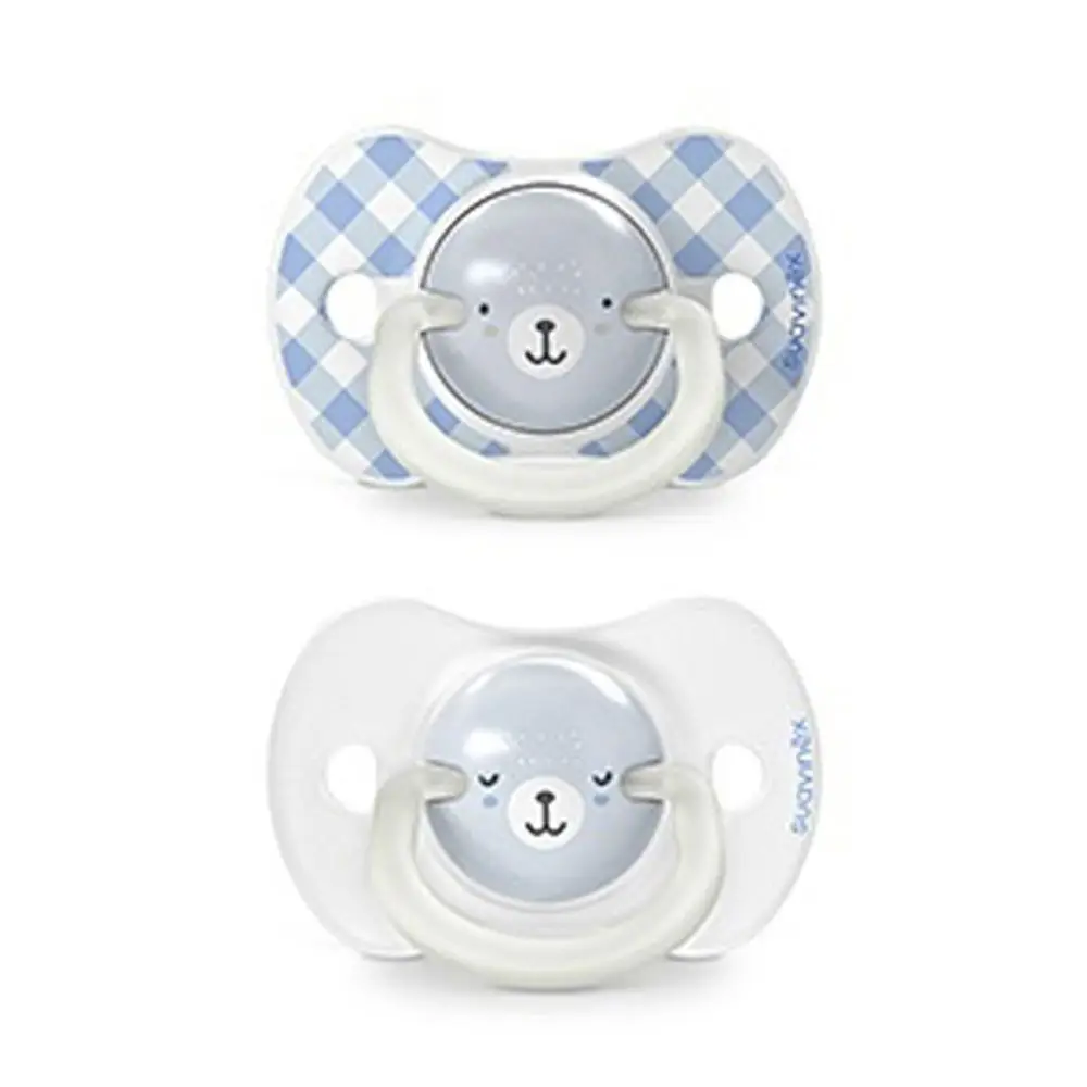 SUAVINEX Cumlík DEŇ&NOC fyziologický silikón WILD & FREE 6-18 m - 2 ks - modré