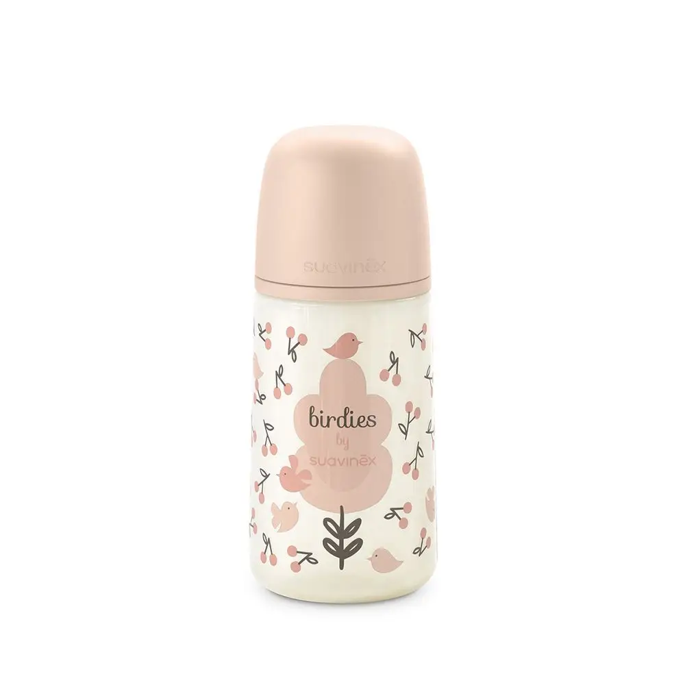 SUAVINEX Dojčenská fľaša 270 ml M BIRDIES - ružová