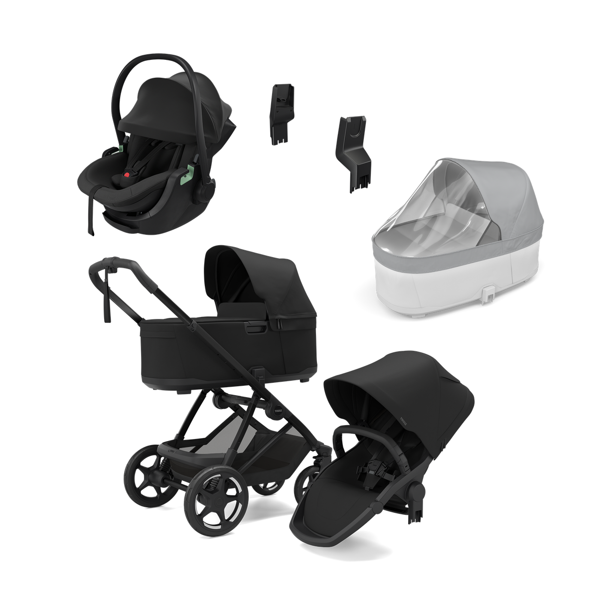 THULE Charm Kombinovaný kočík Black + autosedačka THULE MAPLE