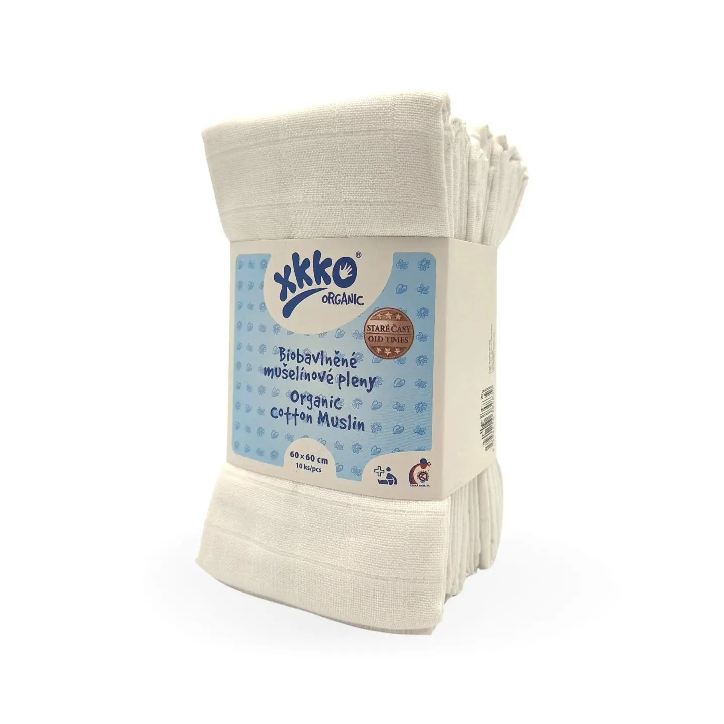 XKKO Plienky z biobavlny Organic 60x60 - Staré časy Biele