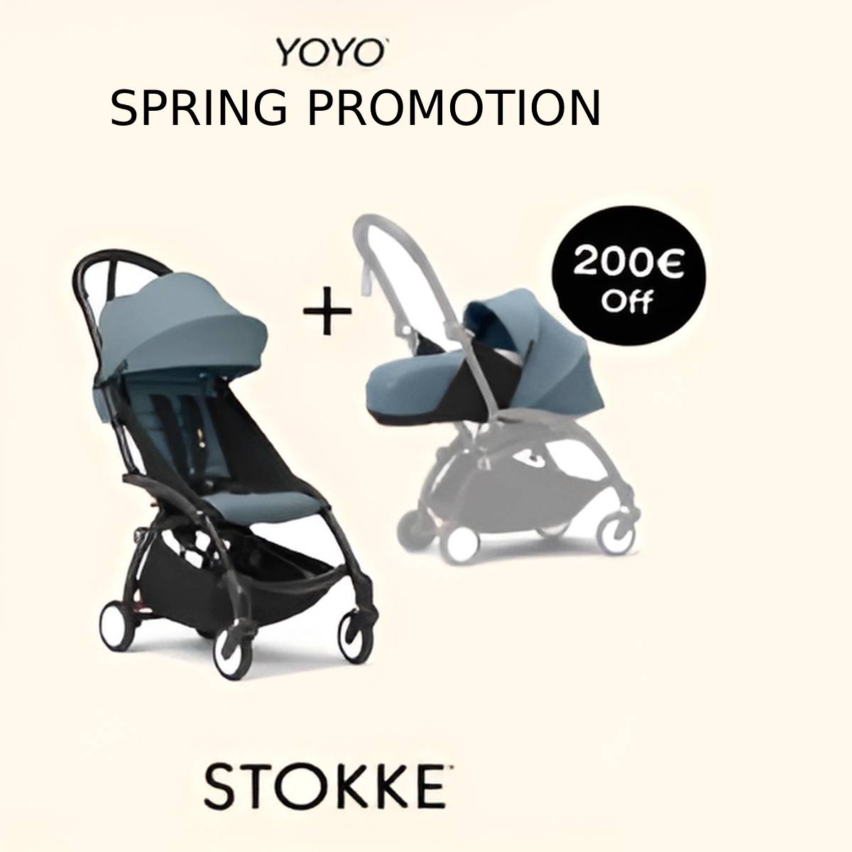 STOKKE® YOYO³ športový kočík 6+ Black/Aqua + Newborn Pack ZDARMA