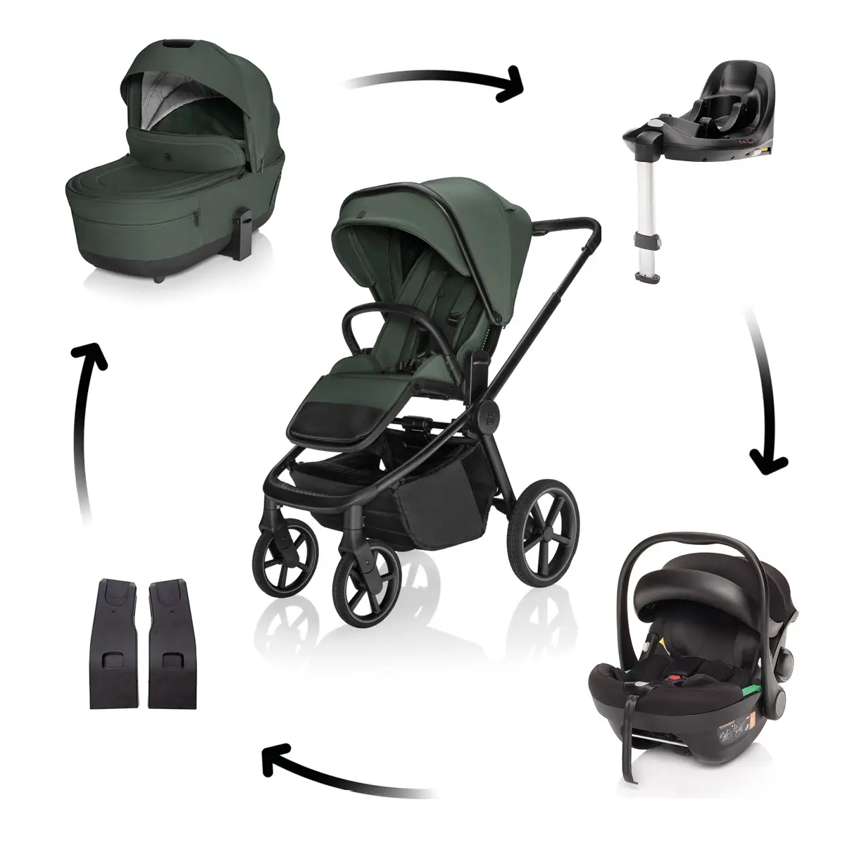 Zopa Kočík Move Cross 5X + autosedačka XM Plus i-Size bundle, Oak Green