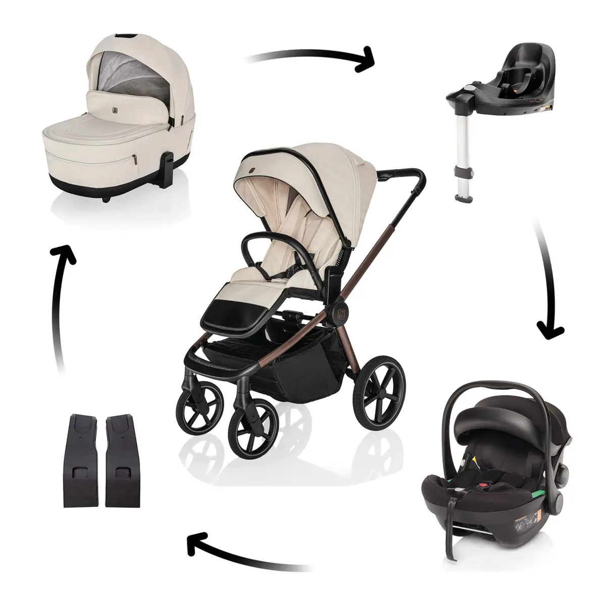 Zopa Kočík Move Cross 5X + autosedačka XM Plus i-Size bundle, Quartz Beige