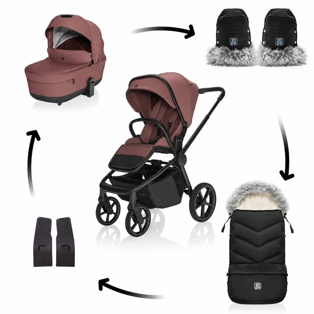Zopa Set kočík Move Cross 5X + fusak Fluffy Combi + rukavice Fluffy 2, Amber Brown