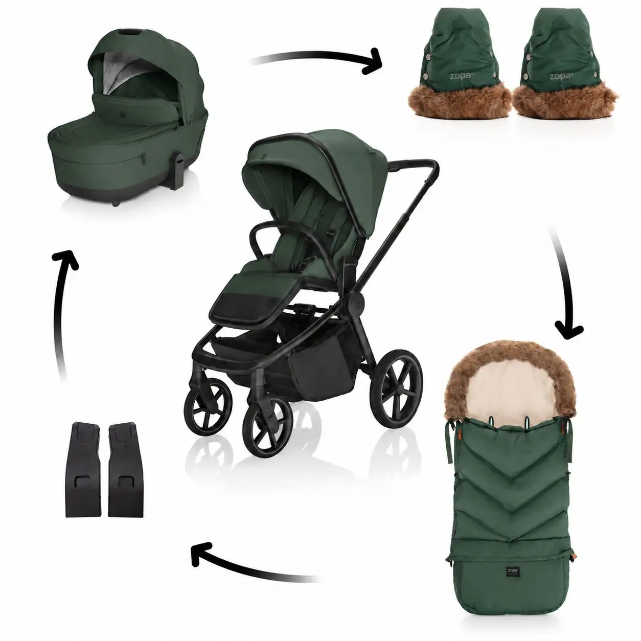 Zopa Set kočík Move Cross 5X + fusak Fluffy Combi + rukavice Fluffy 2, Oak Green