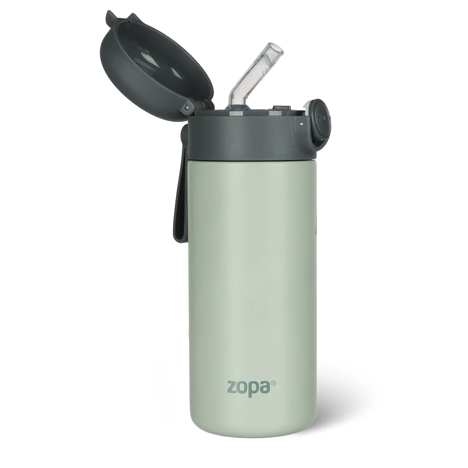 Zopa Termoska na tekutiny s brčkem a silikonovým držákem 350 ml, Pistacio green