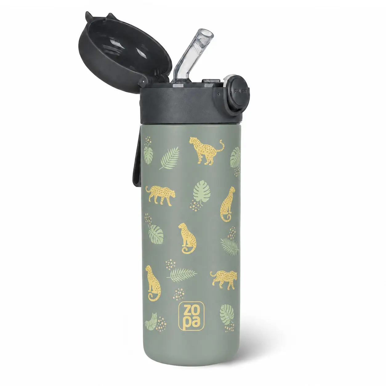 Zopa Termoska na tekutiny so slamkou a silikónovým držiakom 350 ml, Wild Gepard